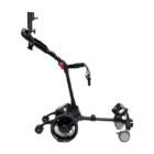 Trail-ready electric golf caddy with large rear wheels and stability