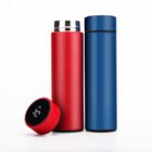 Silver stainless golf thermos bottle with touch screen temperature readout