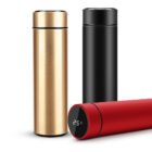 Stainless steel golf thermos bottle with LED temperature display on the lid