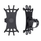 Black golf phone holder clamped to pushcart handlebar